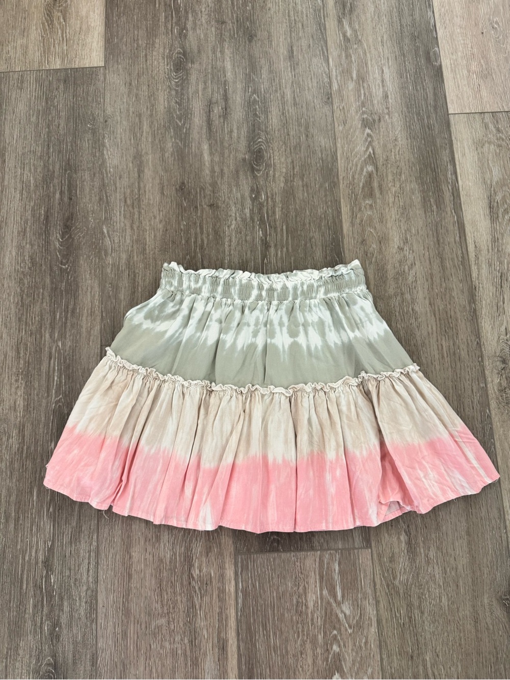Ocean Drive Pink and Sage Tie-Dye Tiered Skirt